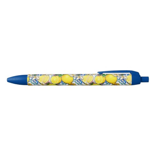 Mediterranean Traditional Pattern With Lemons Black Ink Pen