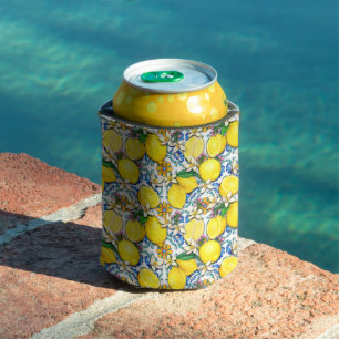 Mediterranean Traditional Pattern With Lemons Can Cooler