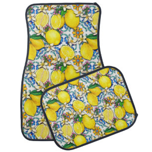 Mediterranean Traditional Pattern With Lemons Car Floor Mat