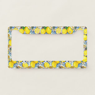Mediterranean Traditional Pattern With Lemons License Plate Frame