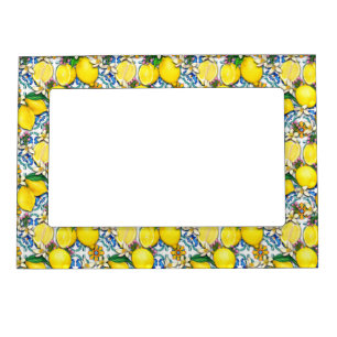 Mediterranean Traditional Pattern With Lemons Magnetic Frame