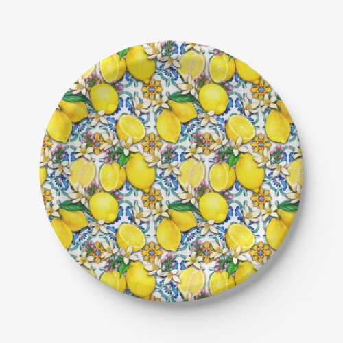 Mediterranean Traditional Pattern With Lemons Paper Plates