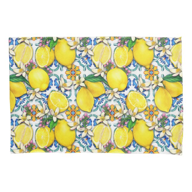 Mediterranean Traditional Pattern With Lemons Pillow Case (Front)