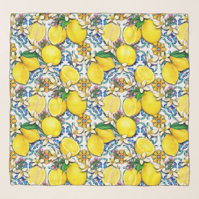Mediterranean Traditional Pattern With Lemons Scarf (Front)