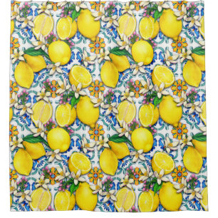 Mediterranean Traditional Pattern With Lemons Shower Curtain