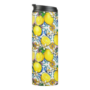 Mediterranean Traditional Pattern With Lemons Thermal Tumbler