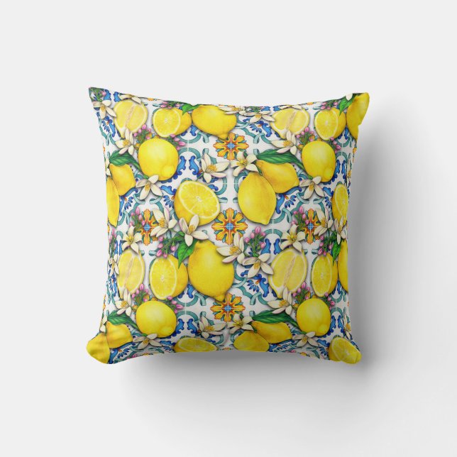 Mediterranean Traditional Pattern With Lemons  Throw Pillow (Front)