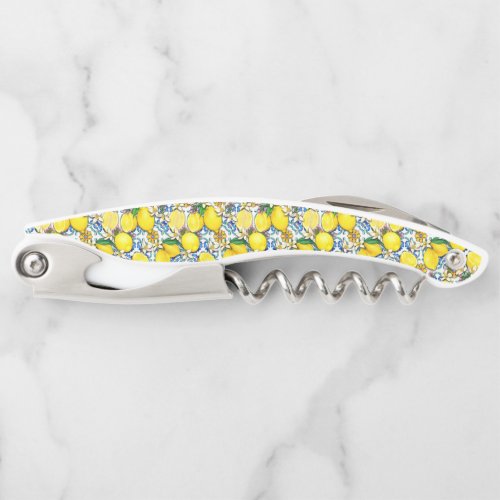 Mediterranean Traditional Pattern With Lemons Waiters Corkscrew