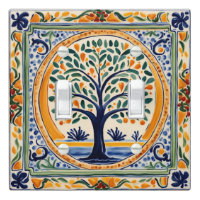 Mediterranean Tree Rustic Blue & Yellow Folk Art