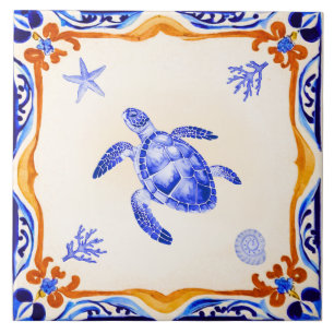 Mediterranean Turtle Ceramic Tile