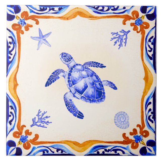 Mediterranean Turtle Ceramic Tile (Front)