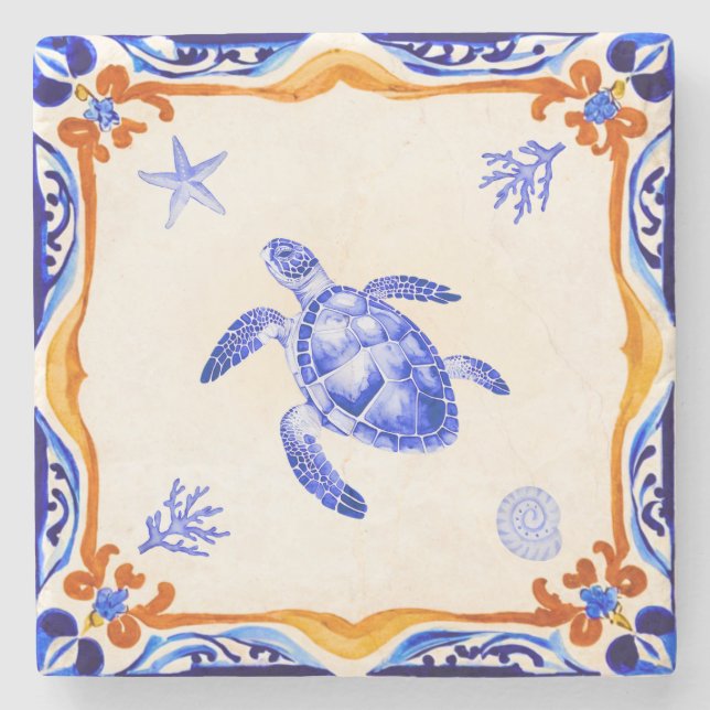 Mediterranean Turtle Stone Coaster (Front)