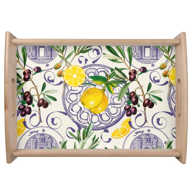 Mediterranean,Tuscan style,olives,pattern     Serving Tray (Front)