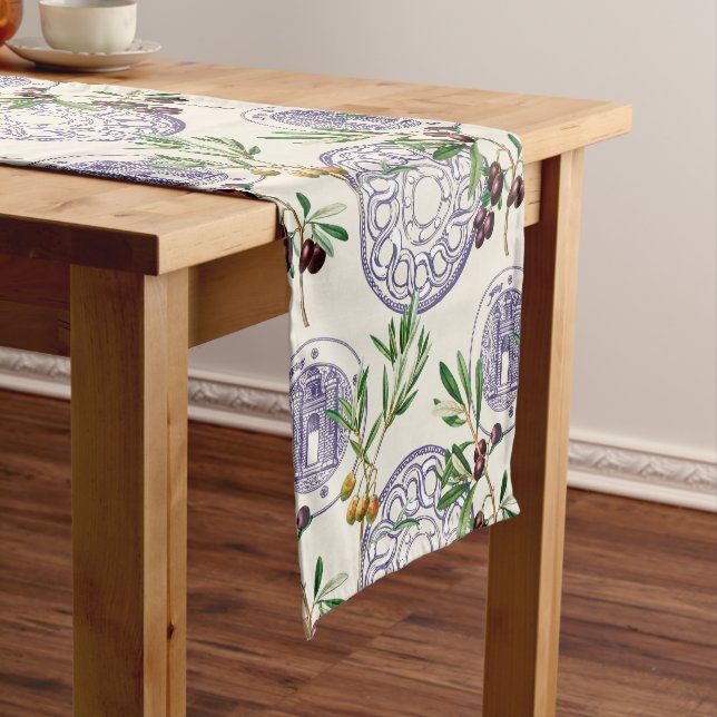 Mediterranean,Tuscan style,olives pattern    Short Table Runner (In Situ)