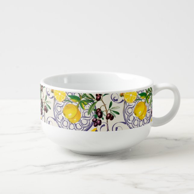 Mediterranean,Tuscan style,olives,pattern        Soup Mug (Left)