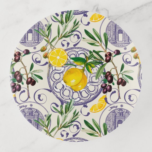 Mediterranean,Tuscan style,olives,pattern        Trinket Tray (Front)