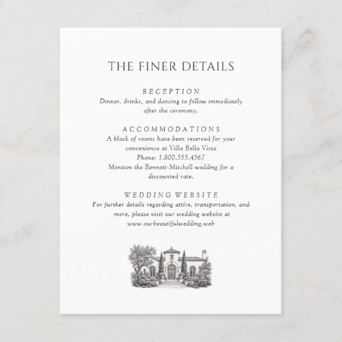 Mediterranean Villa Illustration Elegant Wedding Enclosure Card