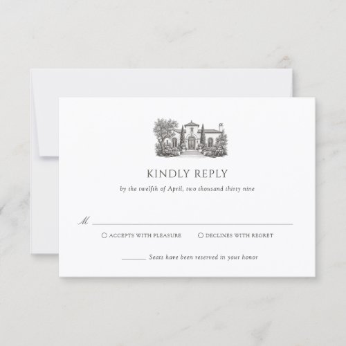 Mediterranean Villa Illustration Elegant Wedding RSVP Card