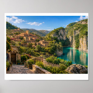 Mediterranean Village and Turquoise River Art Prin Poster