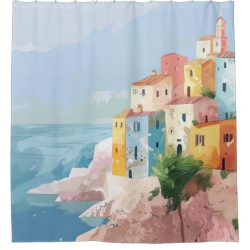 Mediterranean Village on the Cliffs Shower Curtain
