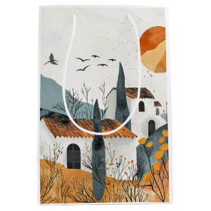 Mediterranean Village Terracotta Sun Landscape Medium Gift Bag