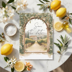 Mediterranean Vineyard Arch Save the Date  Invitation