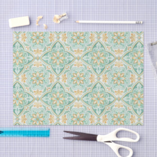 Mediterranean Vintage Damask Tile Pattern Tissue Paper