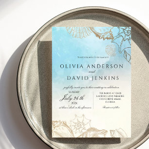 Mediterranean Watercolor Elegant Wedding Invitation