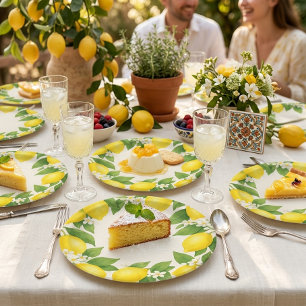 Mediterranean Watercolor Lemon Blossom Paper Plate