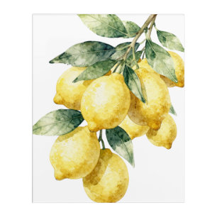 Mediterranean Watercolor Lemon Branch Acrylic Wall Print