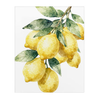 Mediterranean Watercolor Lemon Branch Acrylic Wall Print