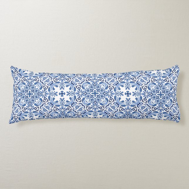Mediterranean Watercolor Tile Body Pillow (Front)