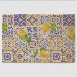Mediterranean Watercolor Tile Lemon Pattern Fiber Doormat