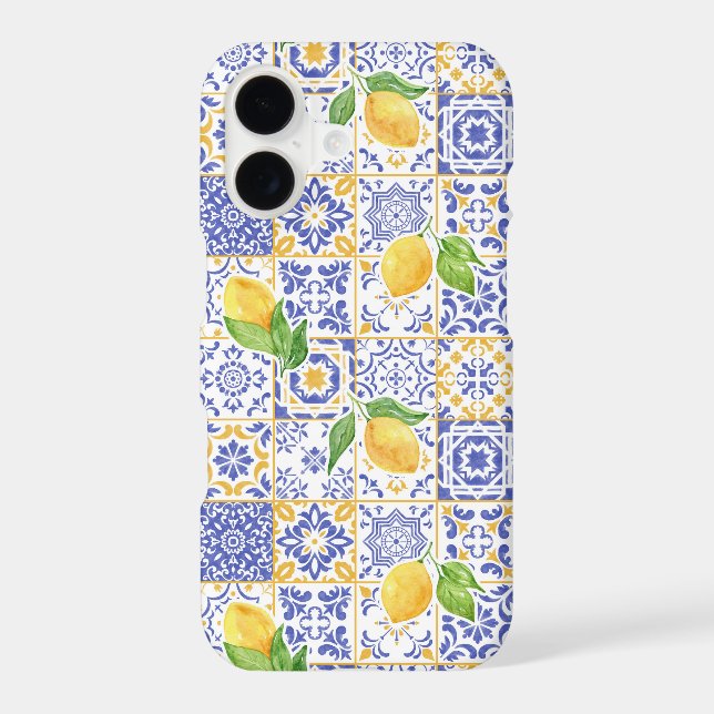 Mediterranean Watercolor Tile Lemon Pattern Iphone Case (Back)