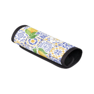 Mediterranean Watercolor Tile Lemon Pattern Luggage Handle Wrap