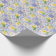 Mediterranean Watercolor Tile Lemon Pattern