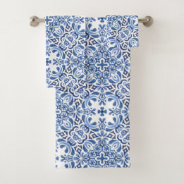 Mediterranean Watercolor Tile Towel