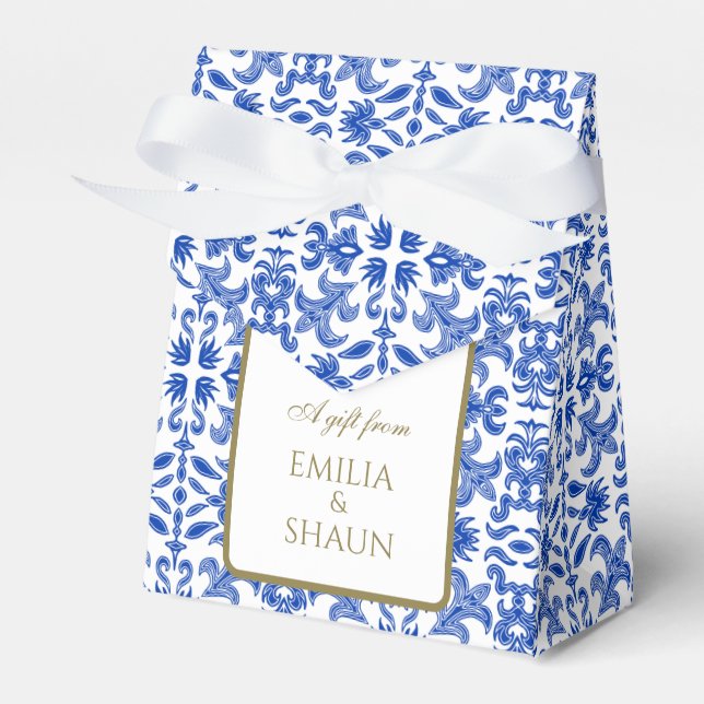 Mediterranean Wedding Favor Box with Bow (Front Side)