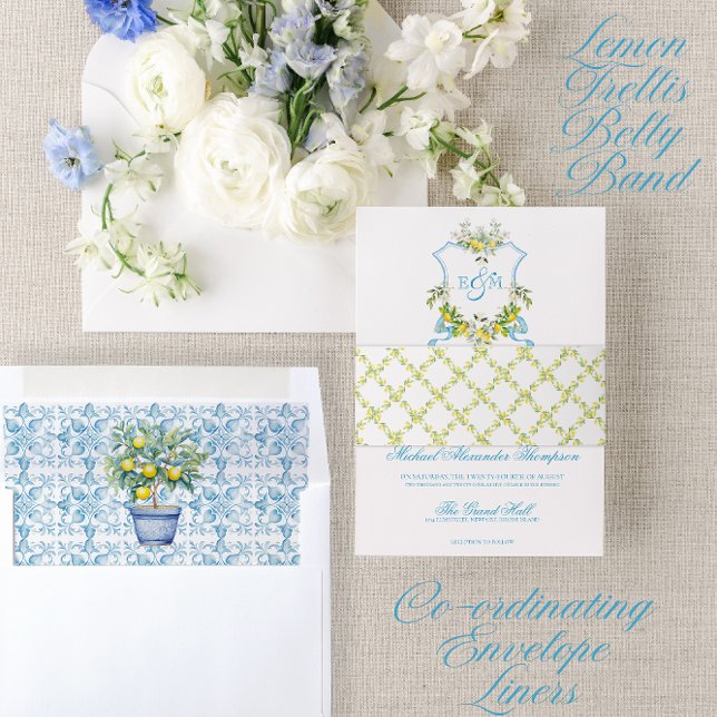 Mediterranean Wedding Invitation Lemon Trellis Belly Band (Creator Uploaded)