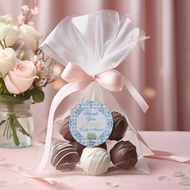 Mediterranean Wedding Invitation Lemon Trellis Classic Round Sticker (Creator Uploaded)