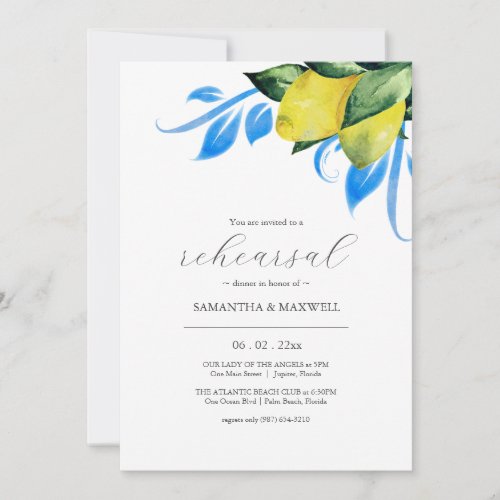 Mediterranean Wedding Lemon Rehearsal Dinner Invitation