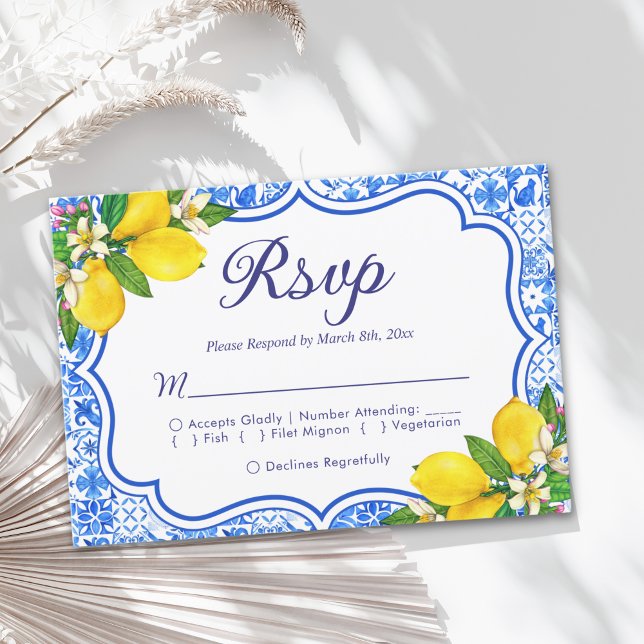 Mediterranean Wedding Style with Italian Tiles RSVP Card (Creator Uploaded)
