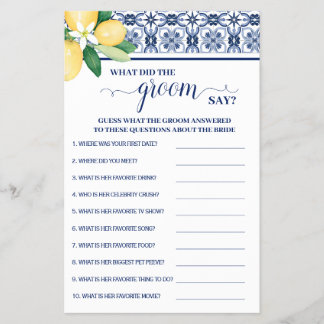 Mediterranean What did Groom Say Shower Game Card Flyer