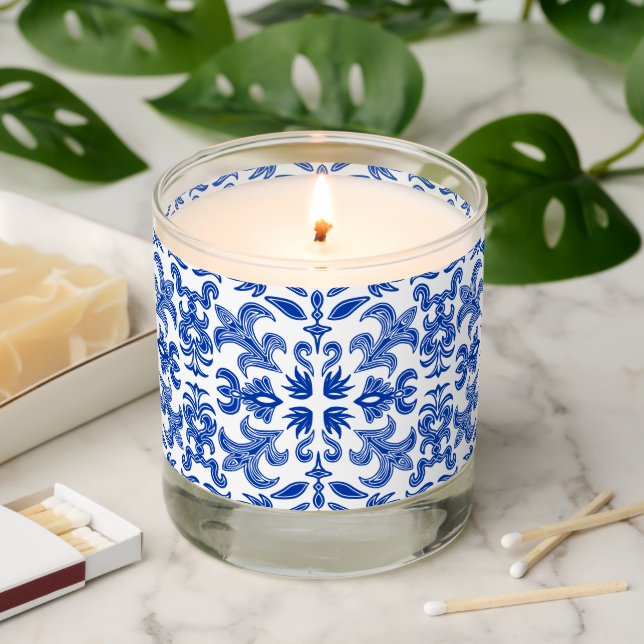 Mediterranean White and Blue Candle (Lit)