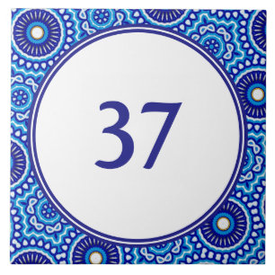 Mediterranean White and Blue House Number Plaque Ceramic Tile
