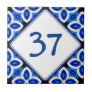 Mediterranean White and Blue House Number Plaque Ceramic Tile