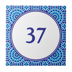 Mediterranean White and Blue House Number Plaque Ceramic Tile