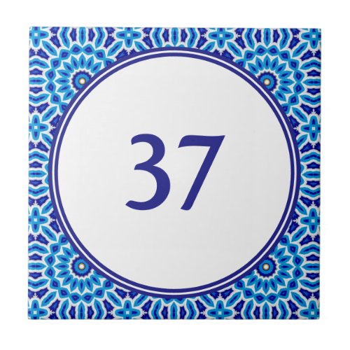   Mediterranean White and Blue House Number Plaque Ceramic Tile