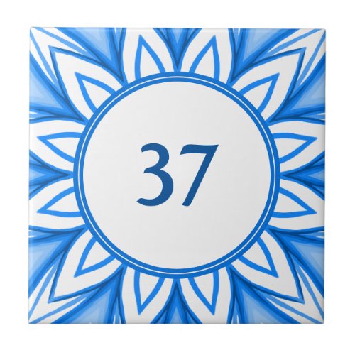   Mediterranean White and Blue House Number Plaque Ceramic Tile