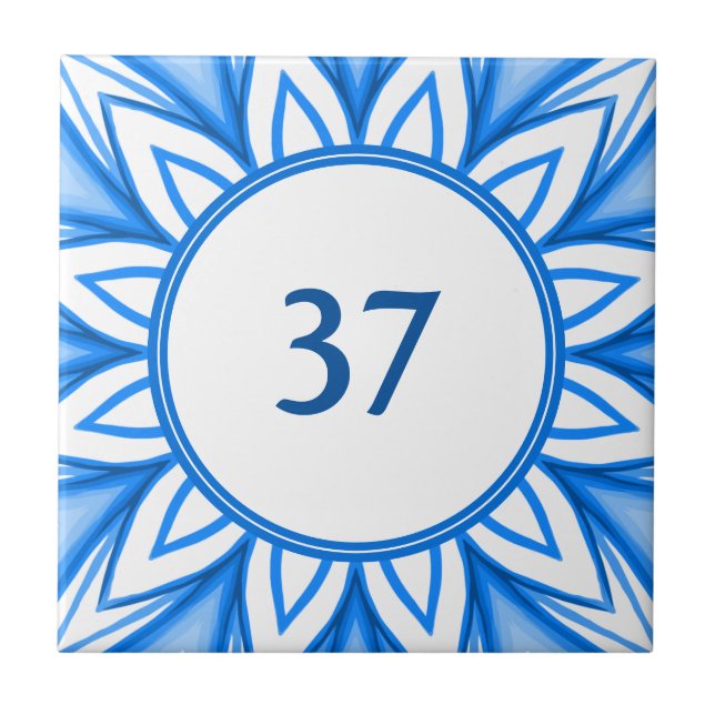   Mediterranean White and Blue House Number Plaque Ceramic Tile (Front)